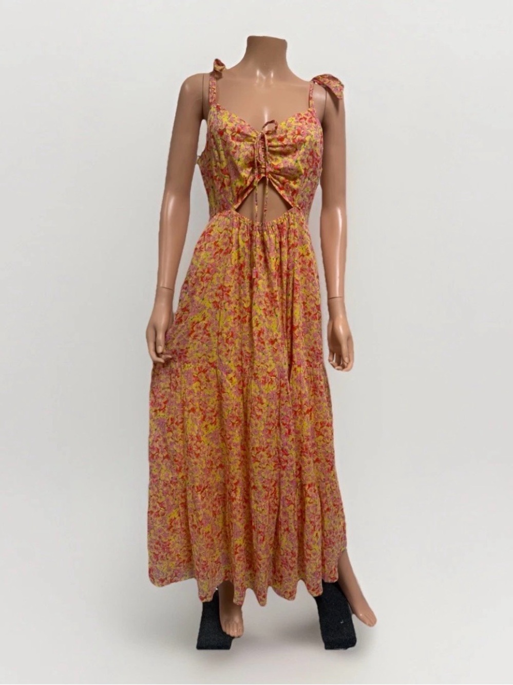 Banjanan Pink and Yellow Floral Tie-Front Maxi Dress Women’s Size Small